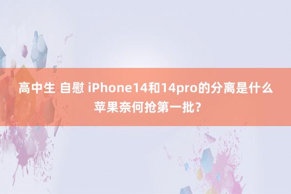 高中生 自慰 iPhone14和14pro的分离是什么 苹果奈何抢第一批？