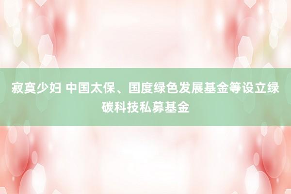 寂寞少妇 中国太保、国度绿色发展基金等设立绿碳科技私募基金