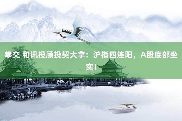 拳交 和讯投顾投契大拿：沪指四连阳，A股底部坐实！